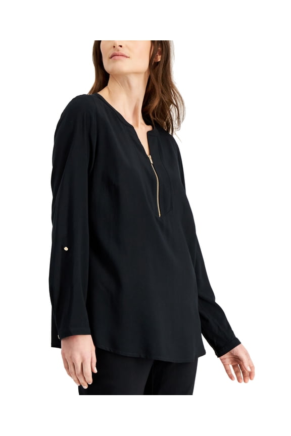 Solid Zip Neck Utility Top Deep Black M