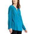 thumbnail image 1 of JM Collection Solid Zip-Neck Utility Top Ocean Turquoise 2XL, 1 of 1
