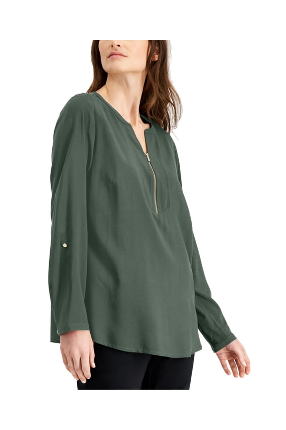 Solid Zip Neck Utility Top Organic Green XS