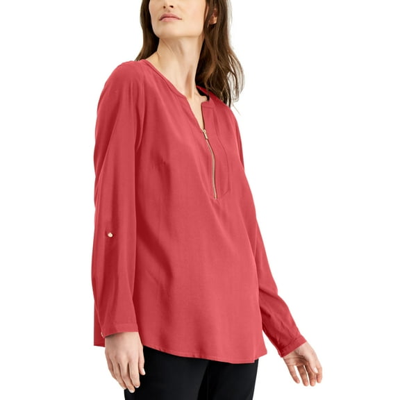 JM Collection Solid Zip Neck Utility Top Starfish XS