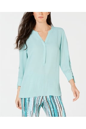 Split-Neck Grommet-Sleeve Top (Jade Isle, XL)