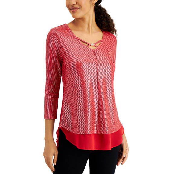 JM Collection Striped Metallic Top Redgold S