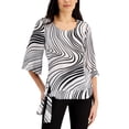 thumbnail image 1 of JM Collection Swirl Print Tie Hem Flare Sleeve Top Bright White Combo XS, 1 of 4