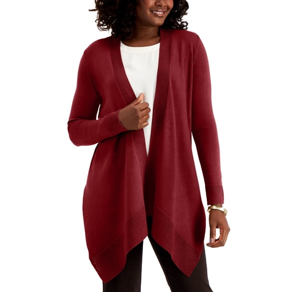 JM Collection Textured Hem Cascade Front Cardigan Winery M