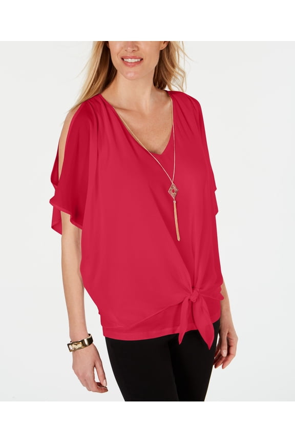 Tie Front Necklace Blouse Pink Twist 2XL