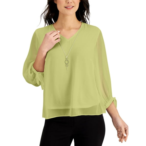 JM Collection Tie Sleeve Necklace Top Lime Sherbert XS