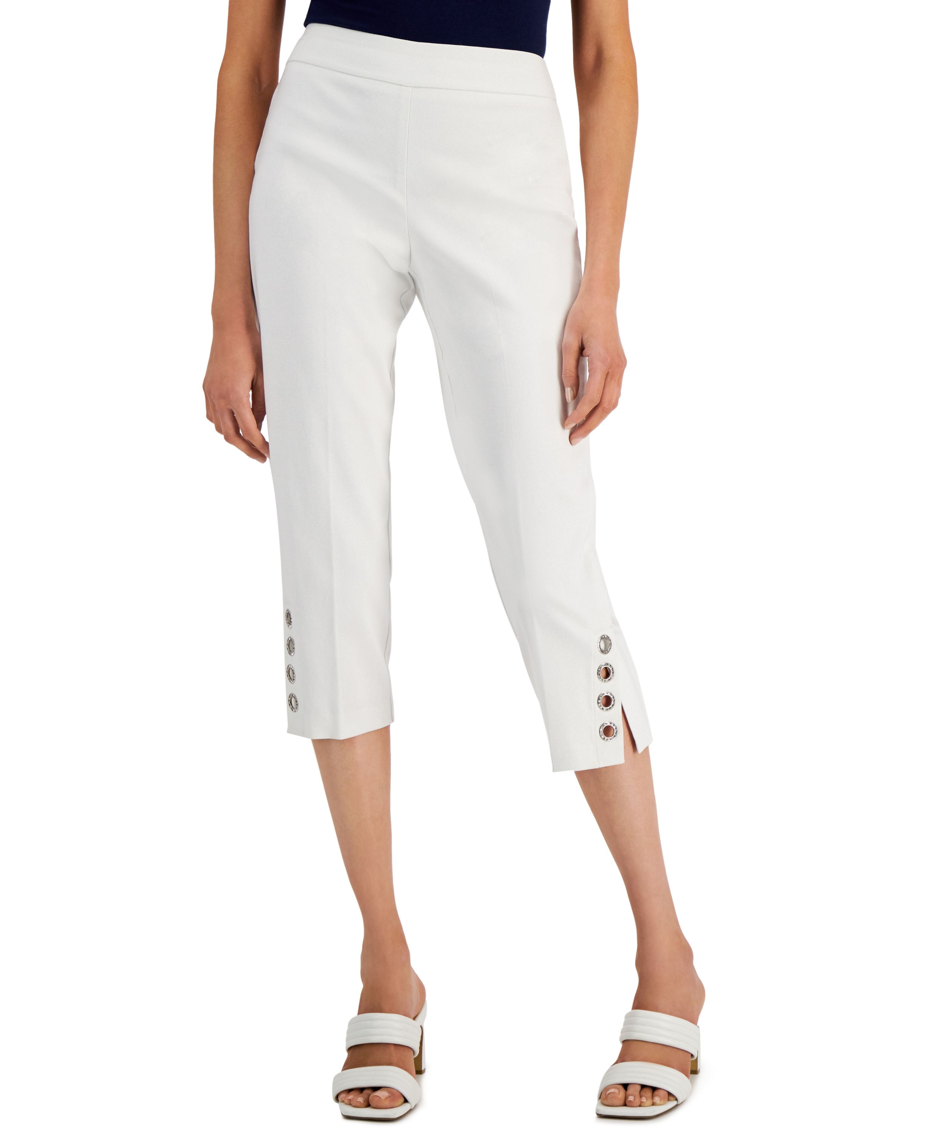 Jm Collection White Petite Capri Pants Petite Printed Pull-On