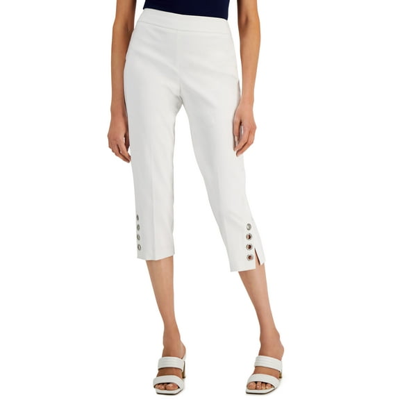 JM Collection Tummy Control Pull On Studded Capri Pants Bright White XL