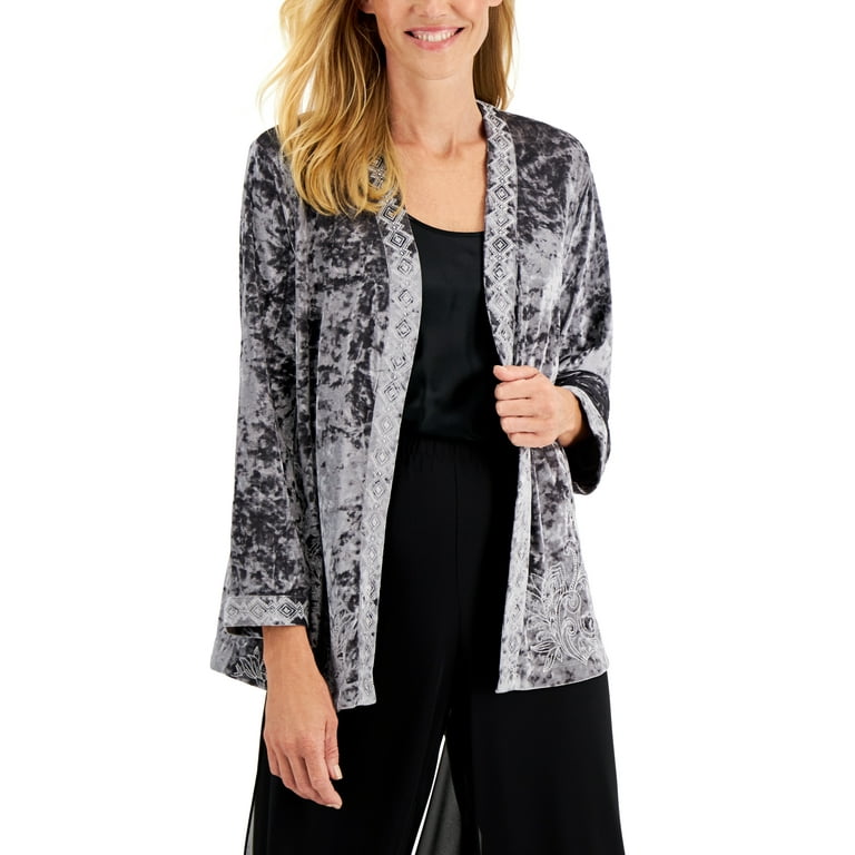 JM Collection Velvet Cardigan Grey Combo M Walmart