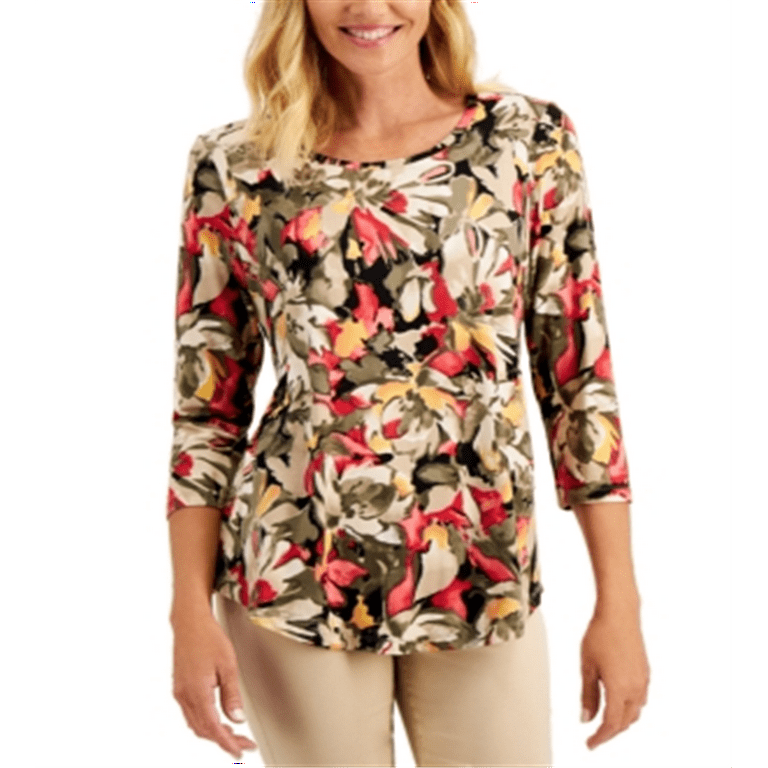 JM Collection Women s 3 4 Sleeve Top Green Size X Large Walmart