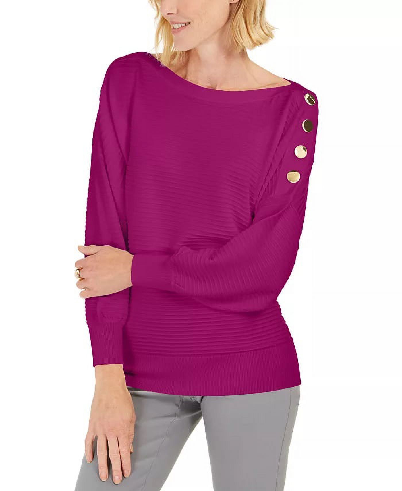 JM Collection Women's Button Sleeve Sweater Purple Size Medium