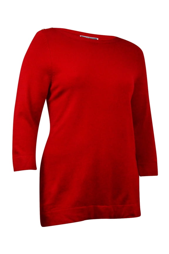 Women's Buttoned-Shoulders Boat Neck Sweater (XL, New Red Amore)
