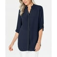 thumbnail image 1 of JM Collection Women's Caviar-Trim Button-Up Top  Blue Size Medium, 1 of 3