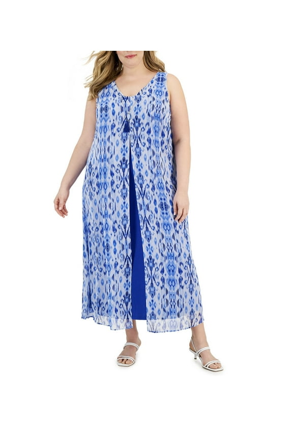 Women's Chiffon-Overlay Maxi Dress Deep Cobalt Combo Plus Size (Deep Cobalt Combo, 0X)