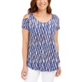 JM Collection Women's Cold Shoulder Printed Top Blue Size XLarge