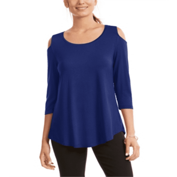JM Collection Women's Cold Shoulder Top Blue Size Large