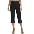 thumbnail image 1 of JM Collection Women's Crochet-Hem Capri Pants Deep Black Petite Size PS, 1 of 2