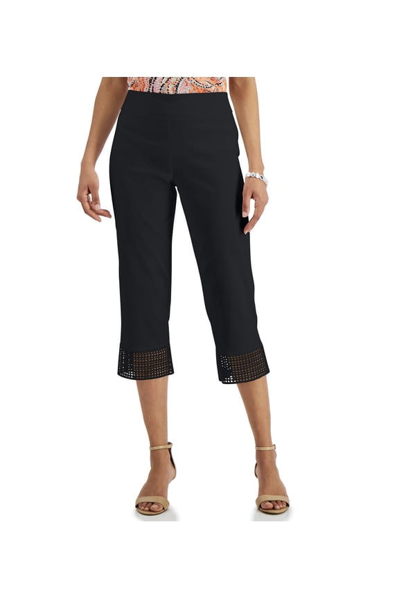 Women's Crochet-Hem Capri Pants Deep Black Petite Size PS