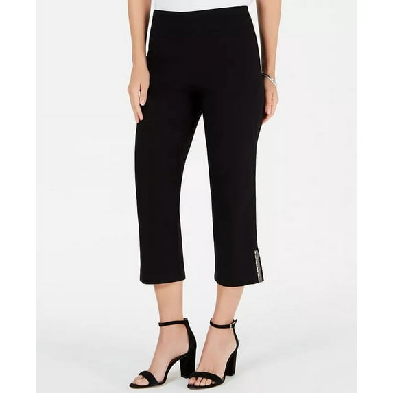 JM Collection Women's Embellished-Hem Capri Pants Black Size Small