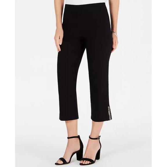 JM Collection Women's Embellished-Hem Capri Pants Black Size Small
