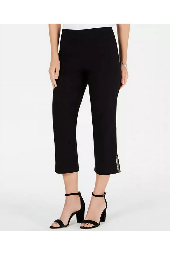 Women's Embellished-Hem Capri Pants Black Size Small