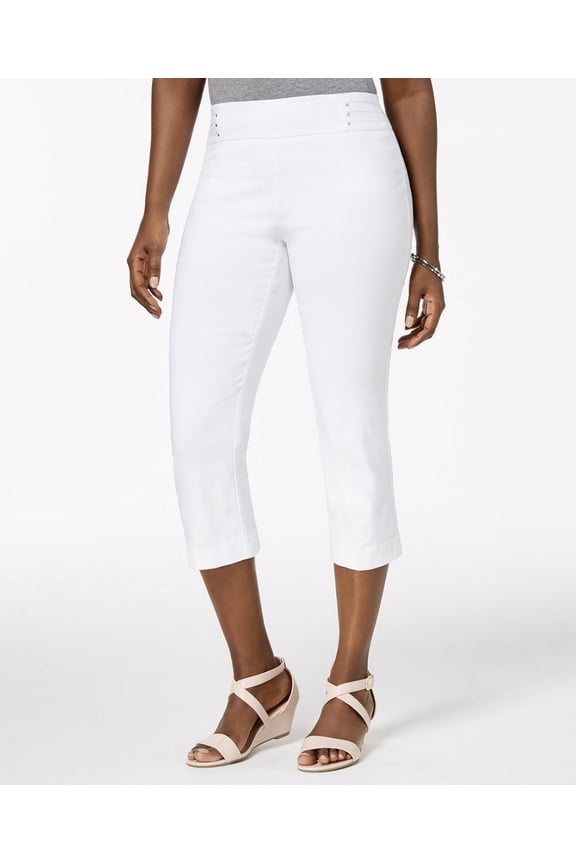 Women's Embellished Pull-On Capri Pants Bright White Size S