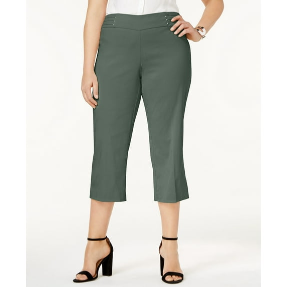 JM Collection Women's Embellished Pull On Capri Pants Green Size Large