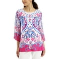 thumbnail image 1 of JM Collection Womens Printed 3/4 Sleeve Top Fuchsia Tulip XL, 1 of 1