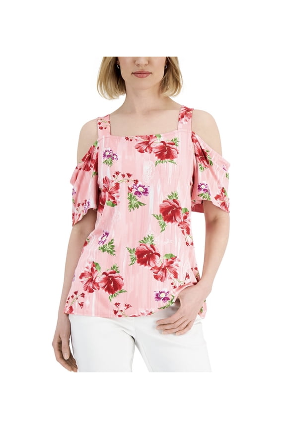 Womens Printed Cold-Shoulder Top Cherry Flame Combo XL