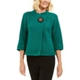 thumbnail image 1 of JM Collection Women's Holiday Party Metallic Textured Brooch Sweater Jacket Green Size Medium, 1 of 3