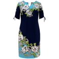 thumbnail image 1 of JM Collection Women's Kate Bouquet Floral Print Ruched Sleeve Dress Blue Size Small, 1 of 3