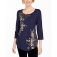 thumbnail image 1 of JM Collection Women's Metallic Print Tunic Top Blue Size Large, 1 of 3