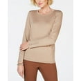 thumbnail image 1 of JM Collection Women's Metallic Round Neck Stud Cuff Sweater Yellow Size Large, 1 of 3