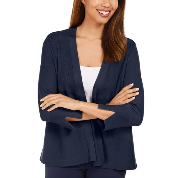 JM Collection Women's Mixed Ribbed Split Sleeve Cardigan Blue Size Large