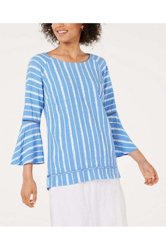 Women's Petite Bell-Sleeve Crinkle Top Navy Size -PL