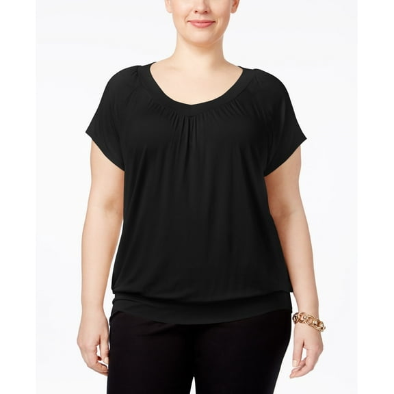 JM Collection Womens Plus Size Blouson Top Deep Black 3X