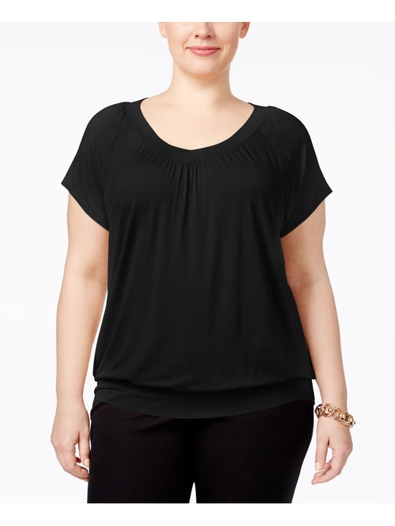 Womens Plus Size Blouson Top Deep Black 3X