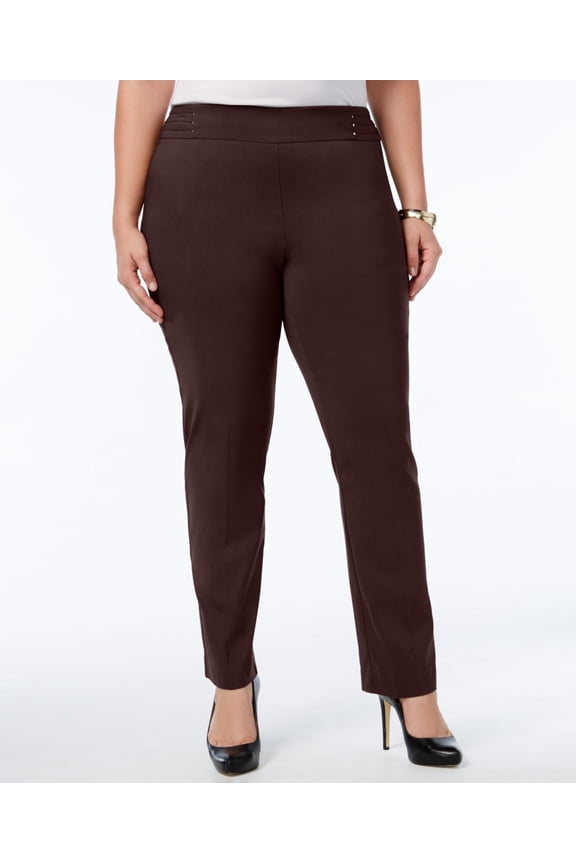 Plus Size Women's Brown Pull-On Slim-Leg Pants 24WP NWT