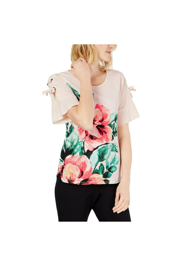 Women's Plus Short Sleeve Printed Casual Top Rose Size 3 Extra Large