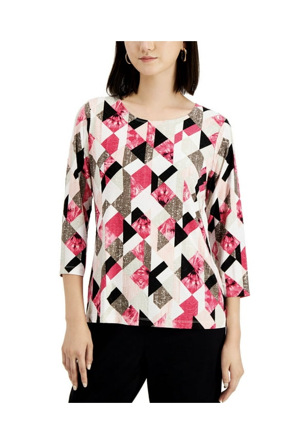 Women's Printed Jacquard Top Steel Rose Combo Size XS