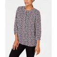 thumbnail image 1 of JM Collection Women's Printed Pleated Back Top Black Size Petite S, 1 of 5