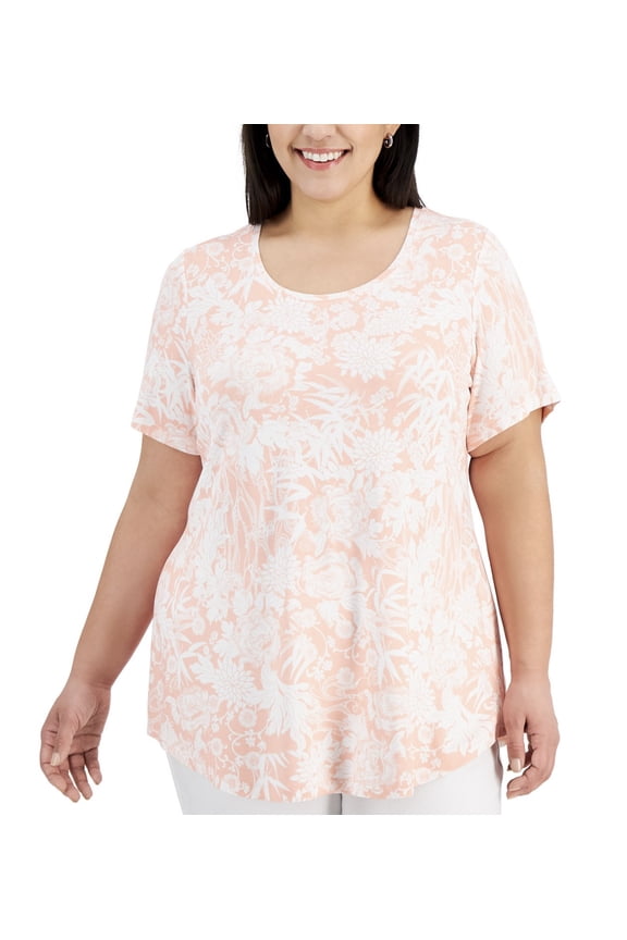 Women's Printed Short Sleeve Top Pink Combo Plus Size 2X