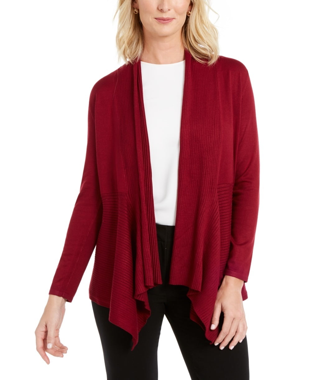 JM Collection Women\'s Ribbed Handkerchief Hem Cardigan Red Size Large