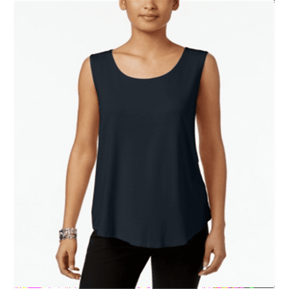 JM Collection Women's Scoop Neck Tank Top Blue Size Petite