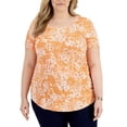 thumbnail image 1 of JM Collection Women's Short Sleeve Printed Top Clem Orange Combo Plus Size 3X, 1 of 3