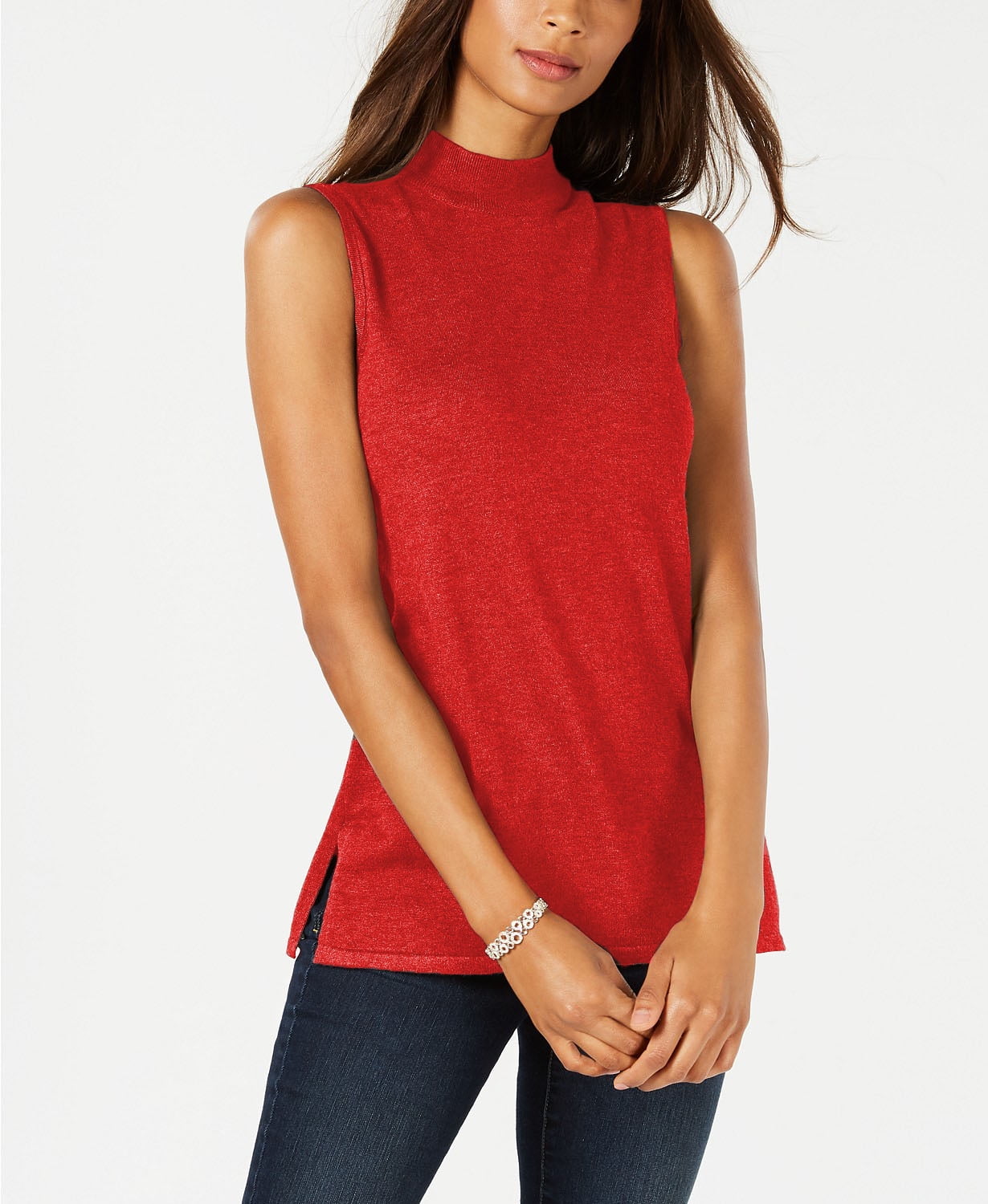JM Collection Women's Sleeveless MockTurtleneck Sweater Red Size X
