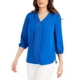 thumbnail image 1 of JM Collection Women's Solid Studded Pleated Blouse Blue Steel Size Large, 1 of 4