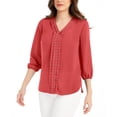 thumbnail image 1 of JM Collection Women's Solid Studded Pleated Blouse  Red Size Large, 1 of 3