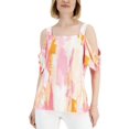 thumbnail image 1 of JM Collection Womens Printed Cold Shoulder Top Pink Gemstone Combo L, 1 of 1