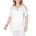 thumbnail image 1 of Plus Size Studded Cold-Shoulder Top White Bright 2X, 1 of 3